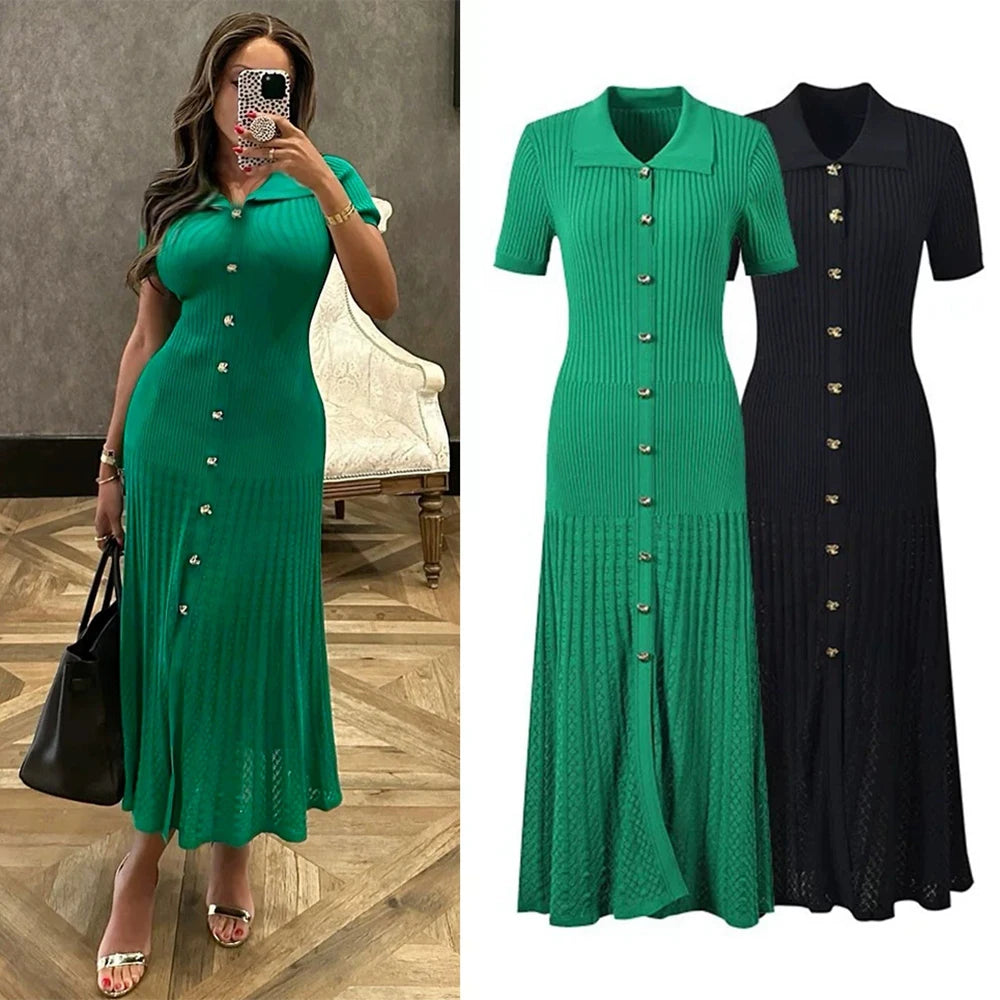 Vintage Knit A-Line Maxi Shirt Dress