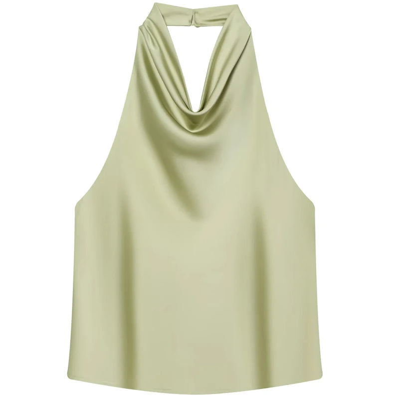 Satin Halter Backless Corset Top
