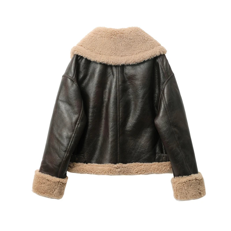 Double-Sided Winter Crop Jacket – Thick & Warm Brown Coat