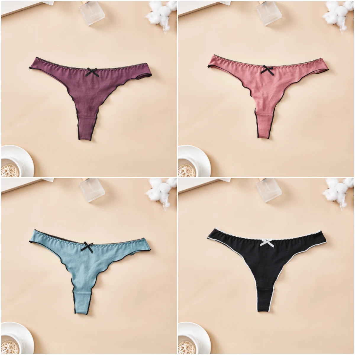 4-Piece Cotton Seamless Thong Set