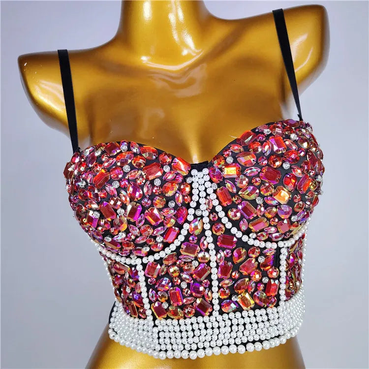 Pearl Rhinestone Y2K Corset Crop Top