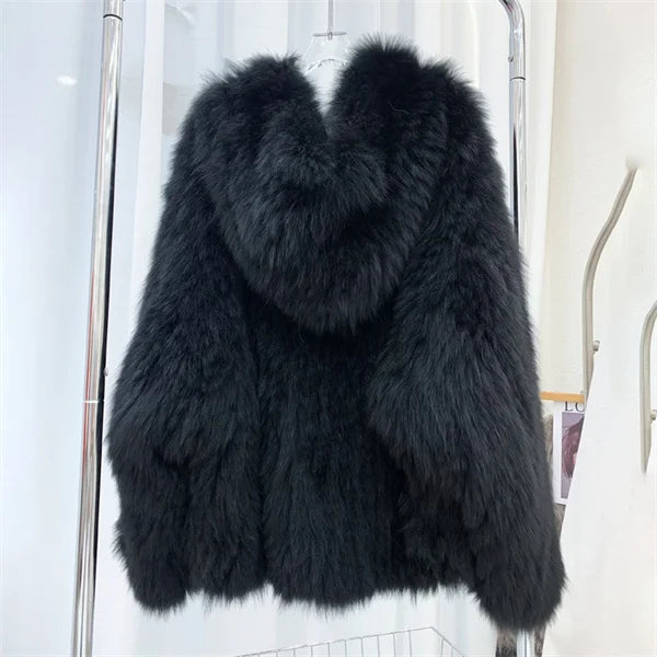 Women's Luxury Fox Fur Hooded Coat