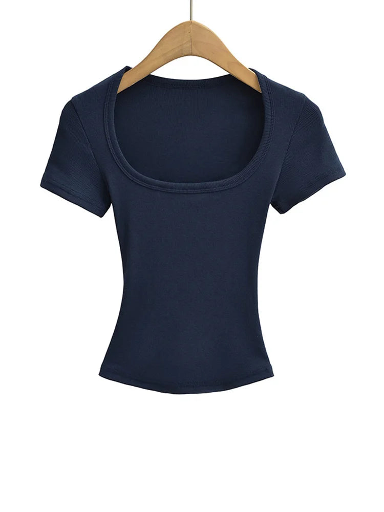 Women's Square Collar Slim Crop Top