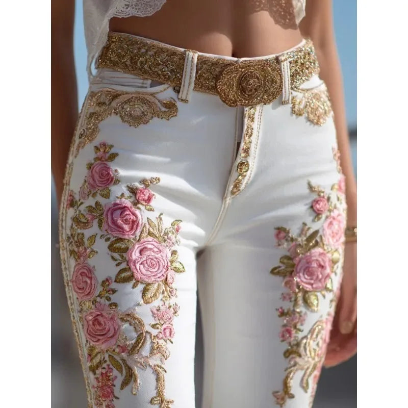 Women's Floral Print Straight Leg Jeans