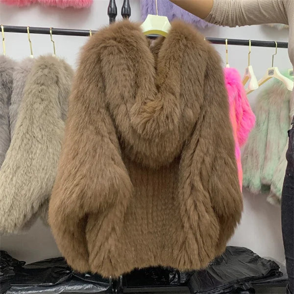 Women's Luxury Fox Fur Hooded Coat