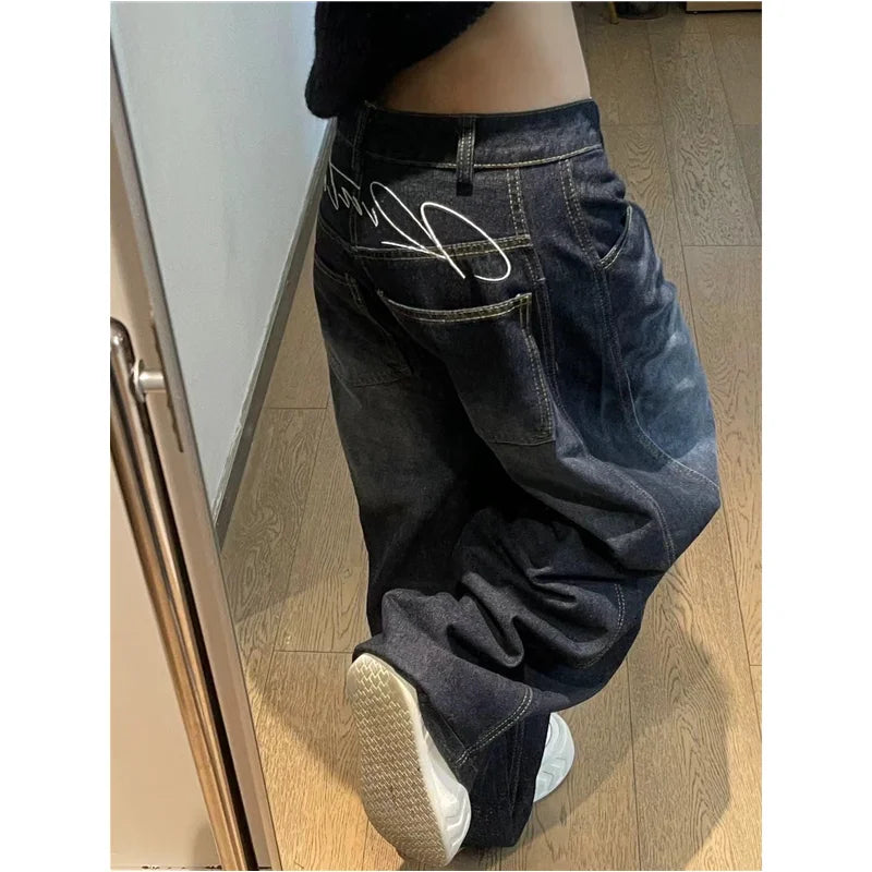 Women's Black Y2K Baggy Wide Leg Jeans