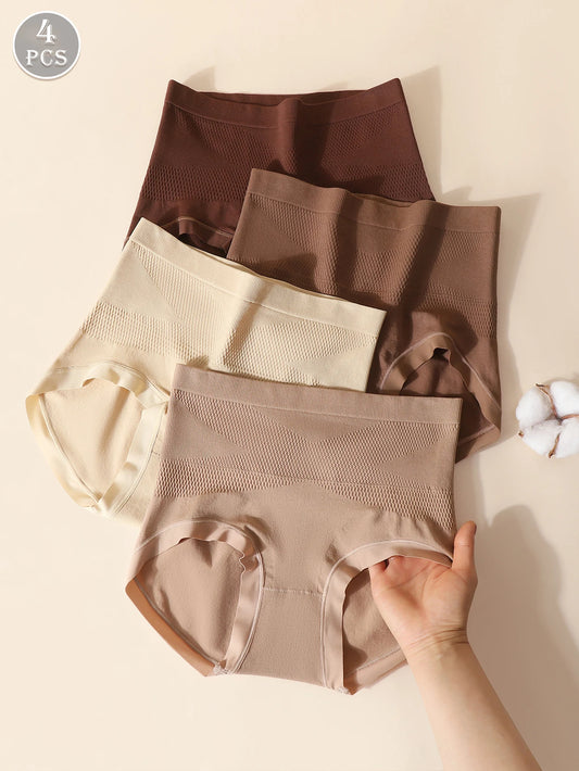 4-Pack Women's High-Waist Tummy Control Panties – Antibacterial Cotton Underwear