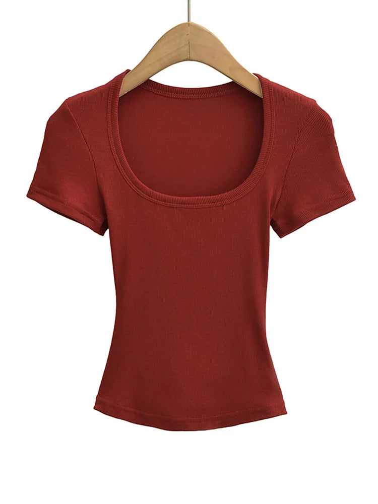 Women's Square Collar Slim Crop Top