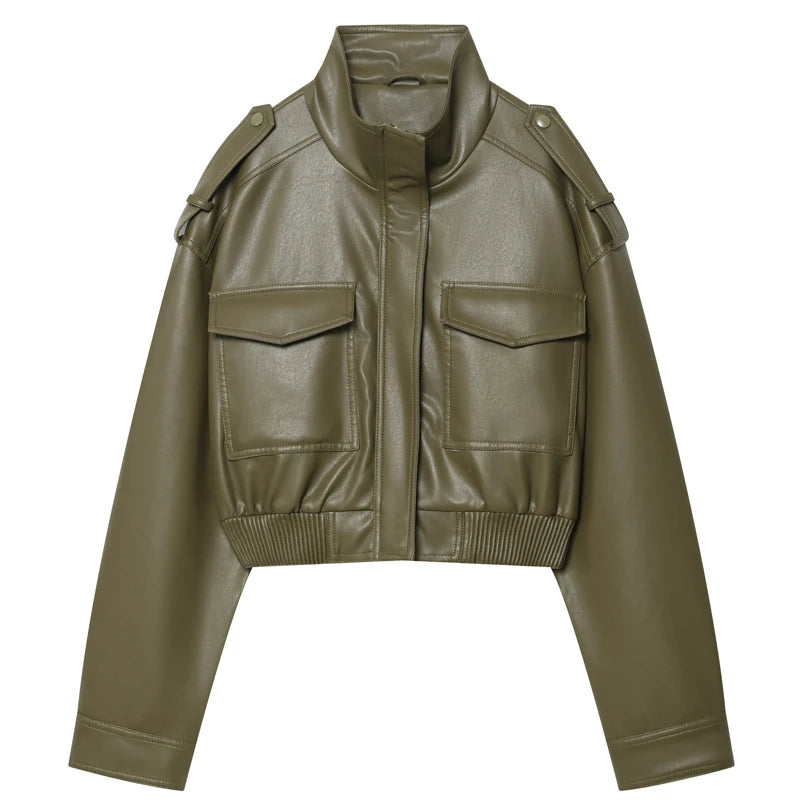 Women's Faux Leather Windbreaker Jacket