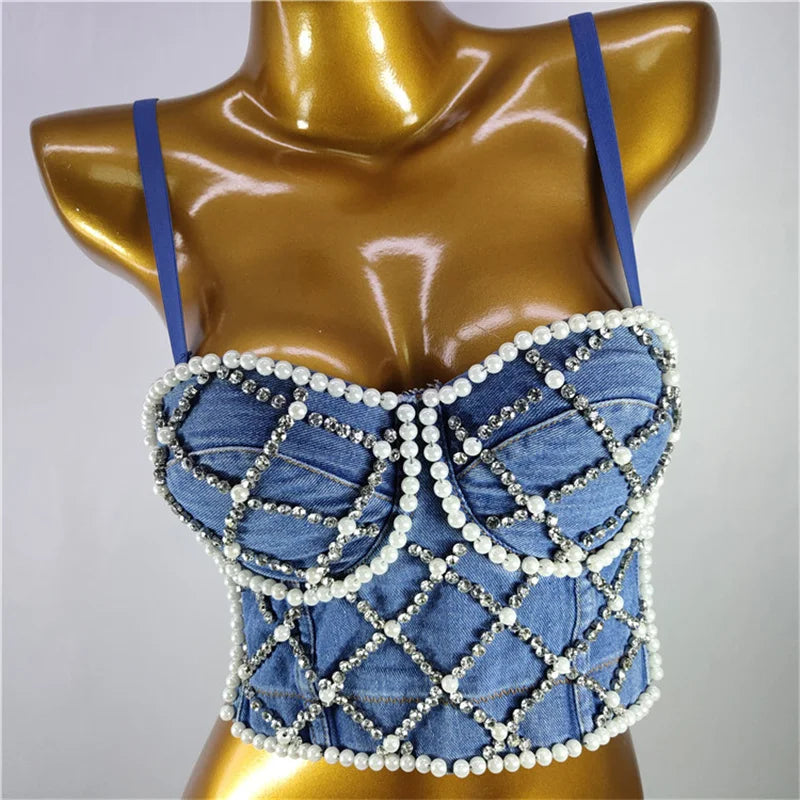 Pearl Rhinestone Y2K Corset Crop Top
