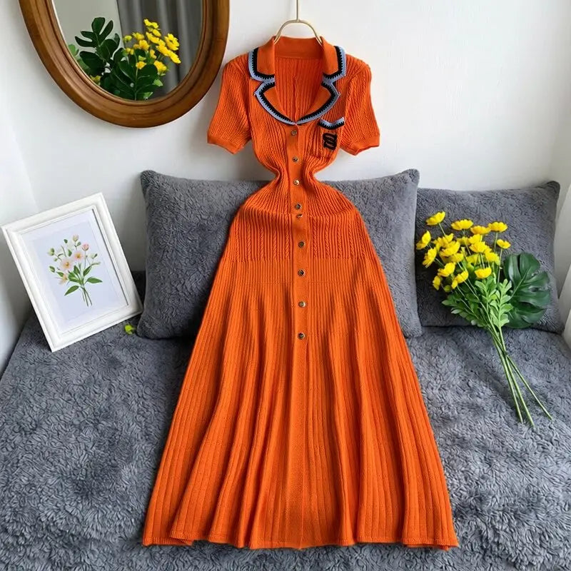 Vintage Knit A-Line Maxi Shirt Dress