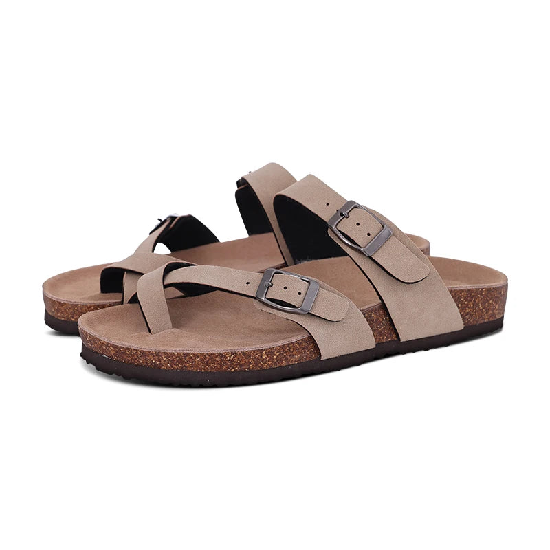 Unisex Suede Cork Insole Mules Slippers