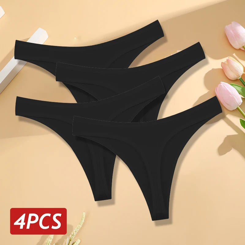 4PCS/Set Seamless Cotton Panties for Women Sexy Low Rise Thong G-String Panty Female V-Waist Breathable Underwear Soft Lingerie