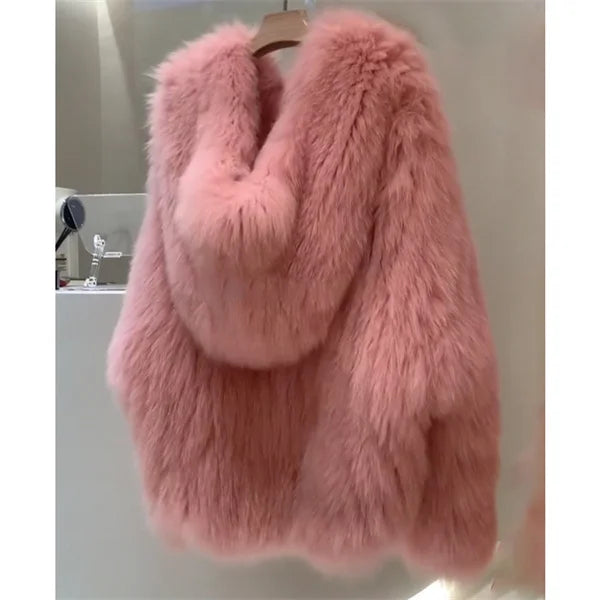 Women's Luxury Fox Fur Hooded Coat