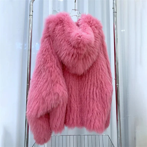 Women's Luxury Fox Fur Hooded Coat