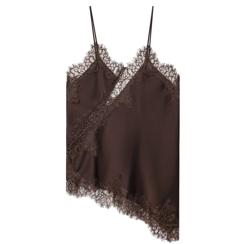 Y2K Asymmetrical Lace Backless Camisole Top