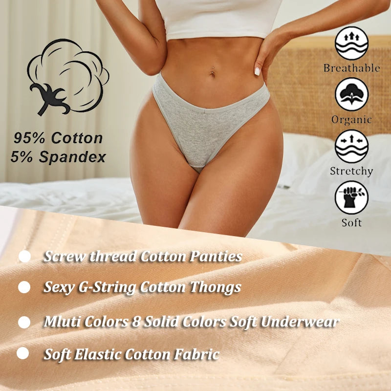 4PCS/Set Seamless Cotton Panties for Women Sexy Low Rise Thong G-String Panty Female V-Waist Breathable Underwear Soft Lingerie