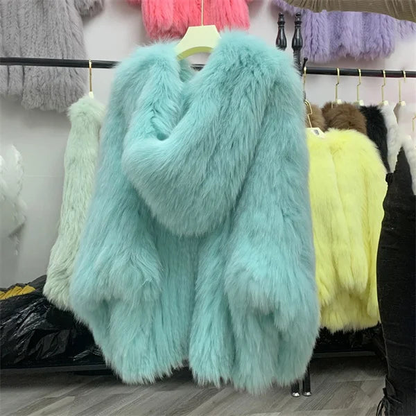 Women's Luxury Fox Fur Hooded Coat
