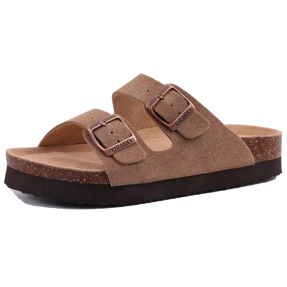 Unisex Suede Cork Insole Mules Slippers