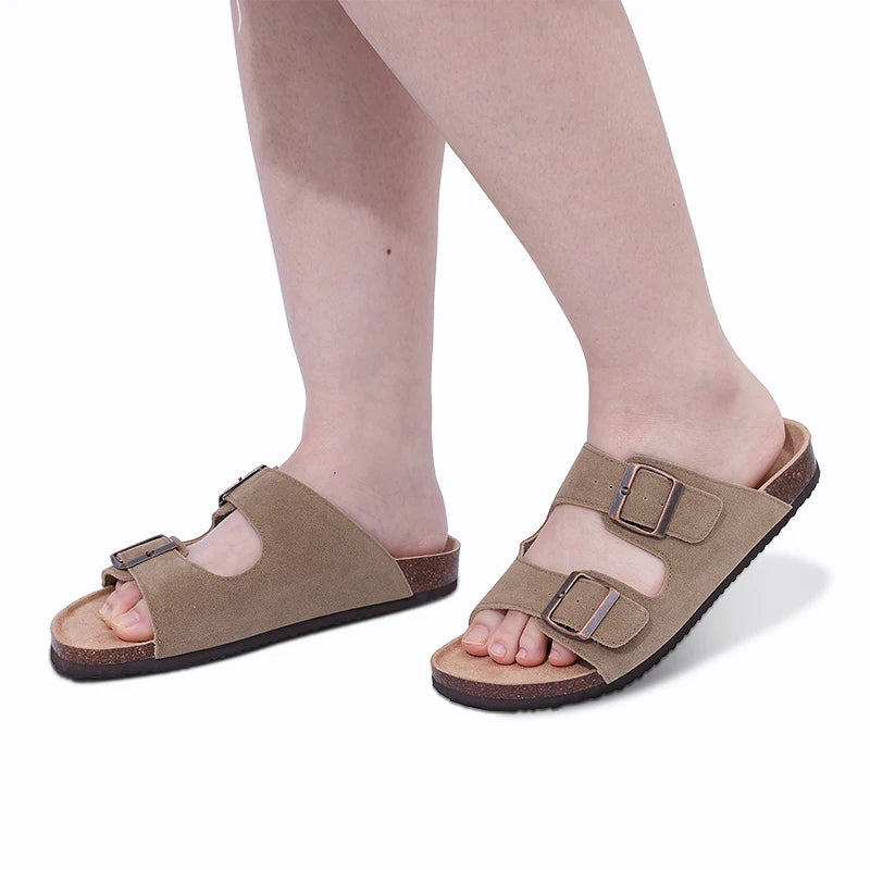 Unisex Suede Cork Insole Mules Slippers