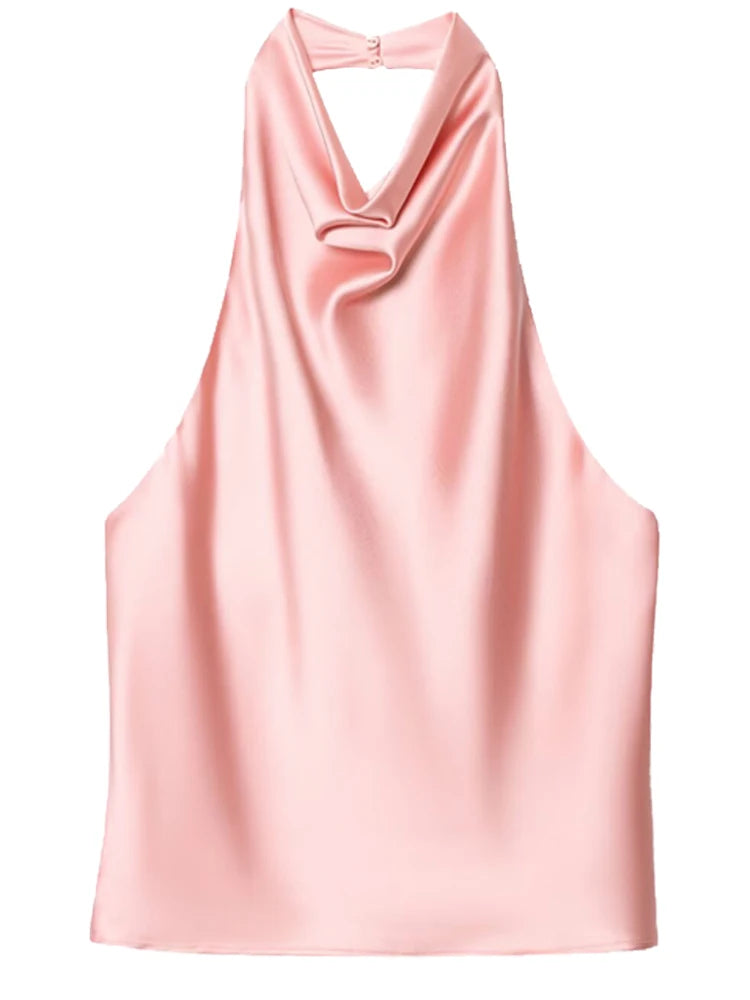 Satin Halter Backless Corset Top