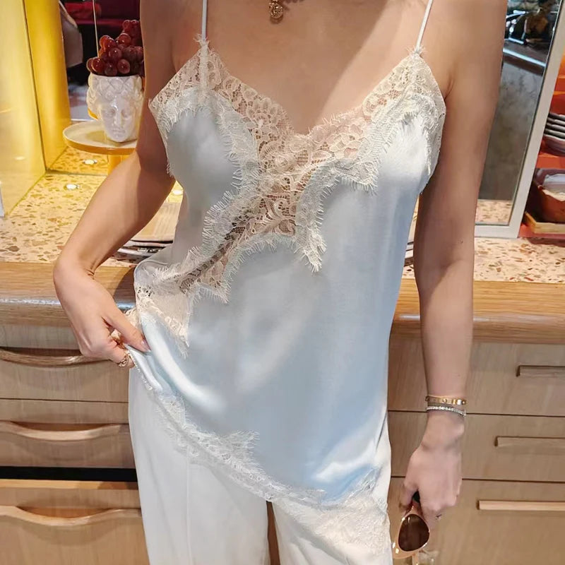Y2K Satin Lace Backless Camisole Top