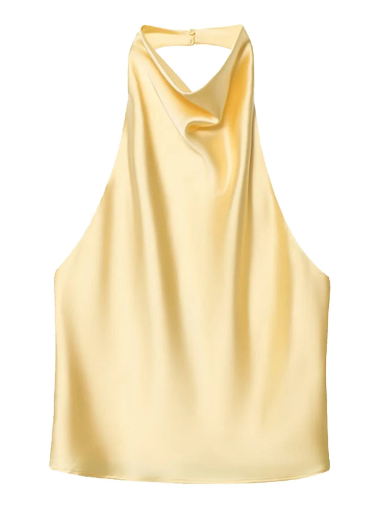 Satin Halter Backless Corset Top