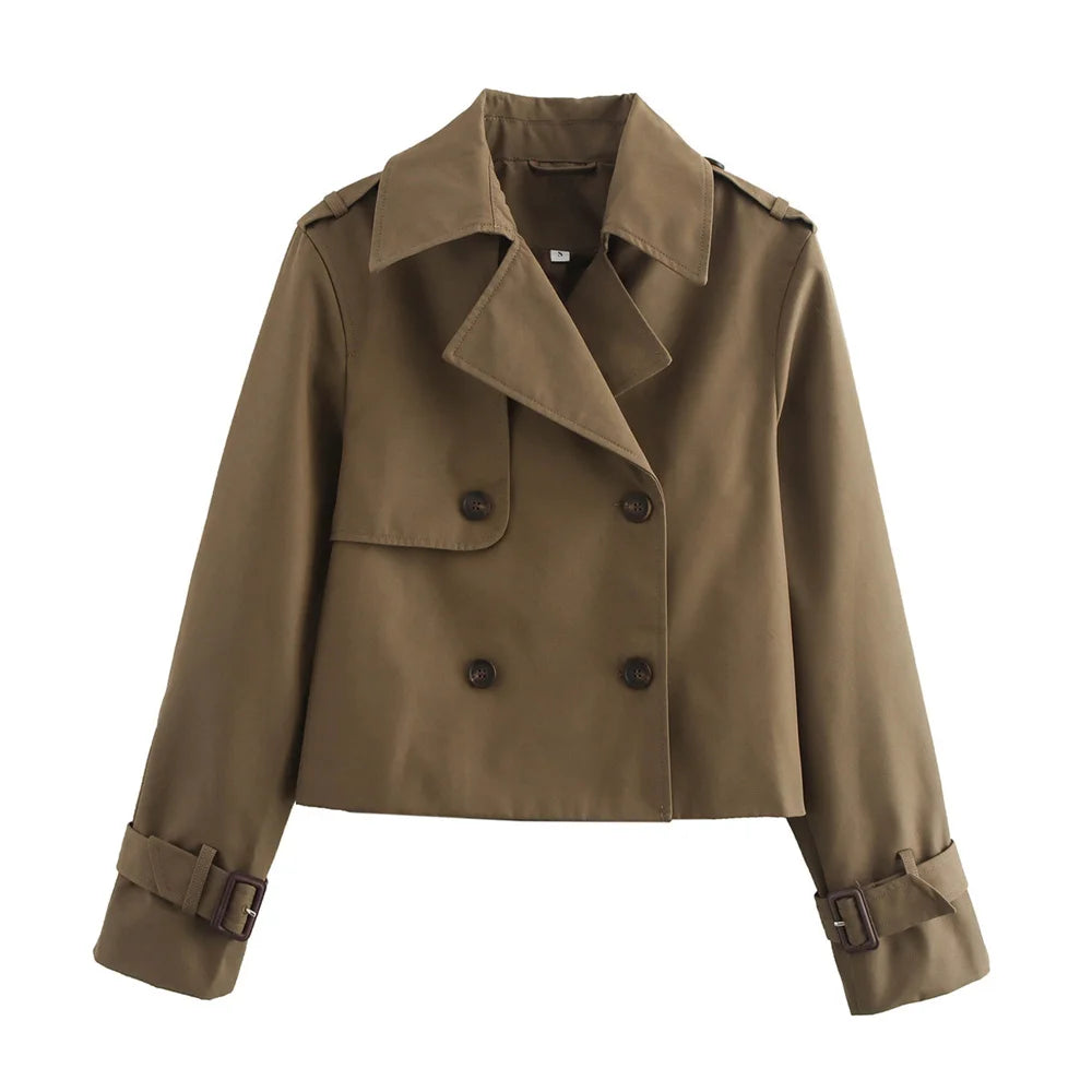 Vintage Cropped Double Breasted Trench Jacket