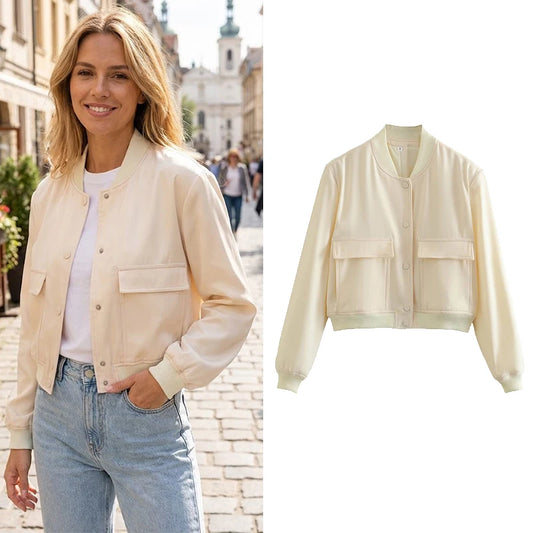 Women’s Chic V-Neck Bomber Jacket