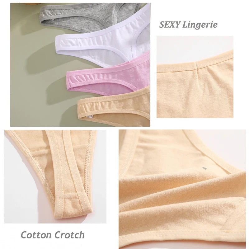 4PCS/Set Seamless Cotton Panties for Women Sexy Low Rise Thong G-String Panty Female V-Waist Breathable Underwear Soft Lingerie