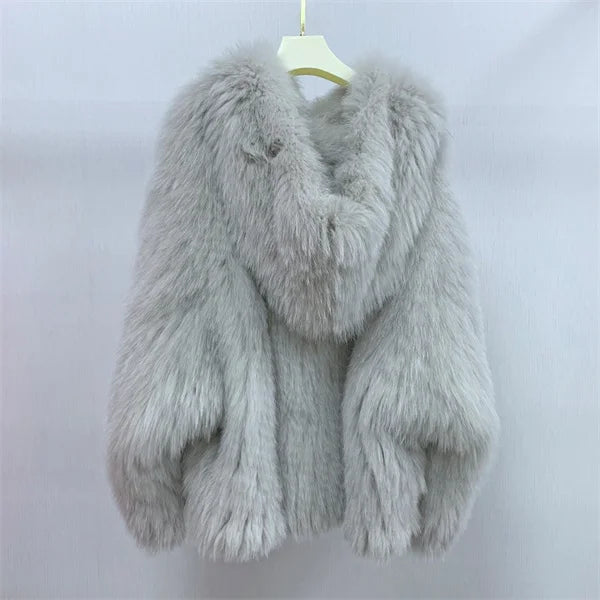 Women's Luxury Fox Fur Hooded Coat
