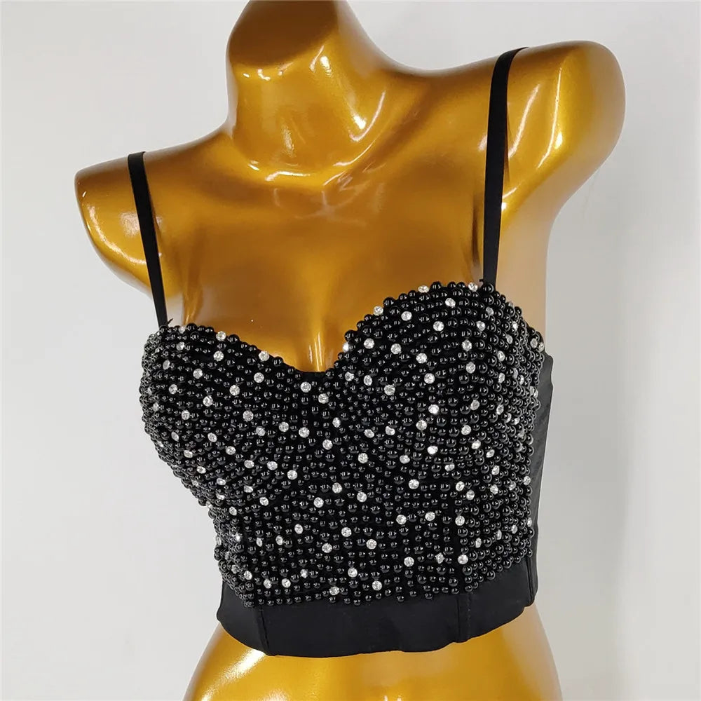 Pearl Rhinestone Y2K Corset Crop Top