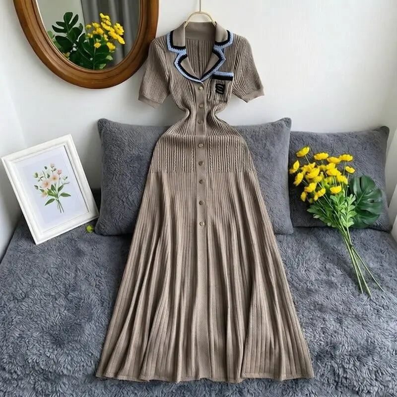 Vintage Knit A-Line Maxi Shirt Dress