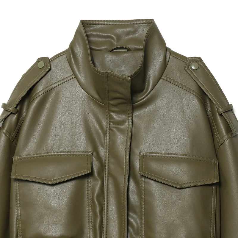 Women's Faux Leather Windbreaker Jacket