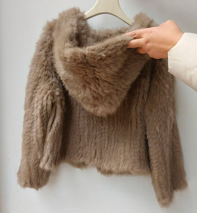 Women's Genuine Rabbit Fur Hooded Coat