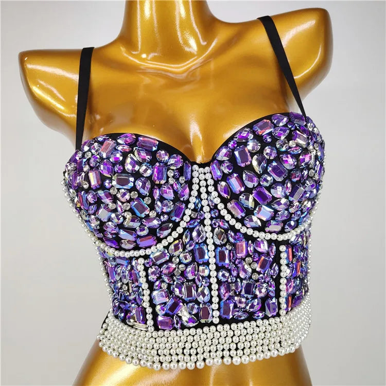 Pearl Rhinestone Y2K Corset Crop Top
