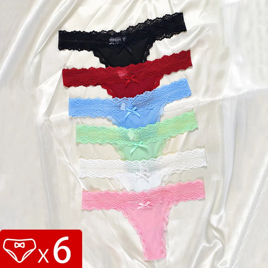 6PCS Lace Floral Thong Set – Low Waist Sexy Women’s Panties