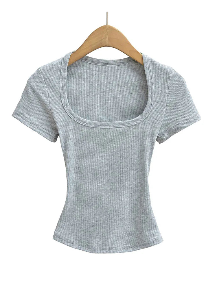 Women's Square Collar Slim Crop Top