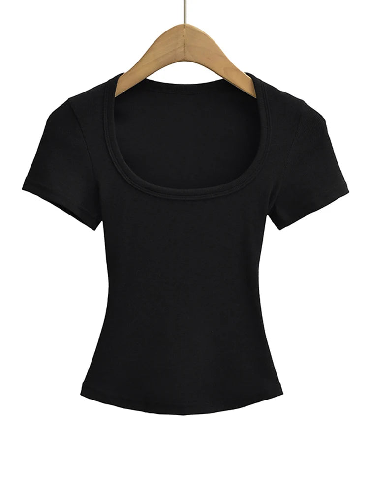 Women's Square Collar Slim Crop Top