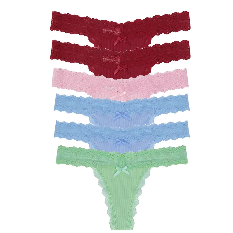6PCS Lace Floral Thong Set – Low Waist Sexy Women’s Panties