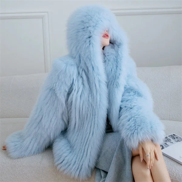 Women's Luxury Fox Fur Hooded Coat