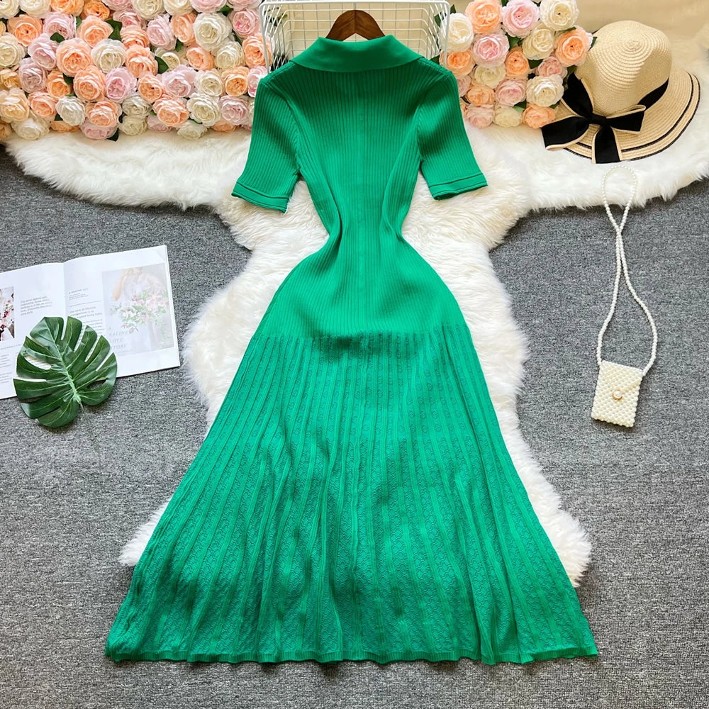 Vintage Knit A-Line Maxi Shirt Dress