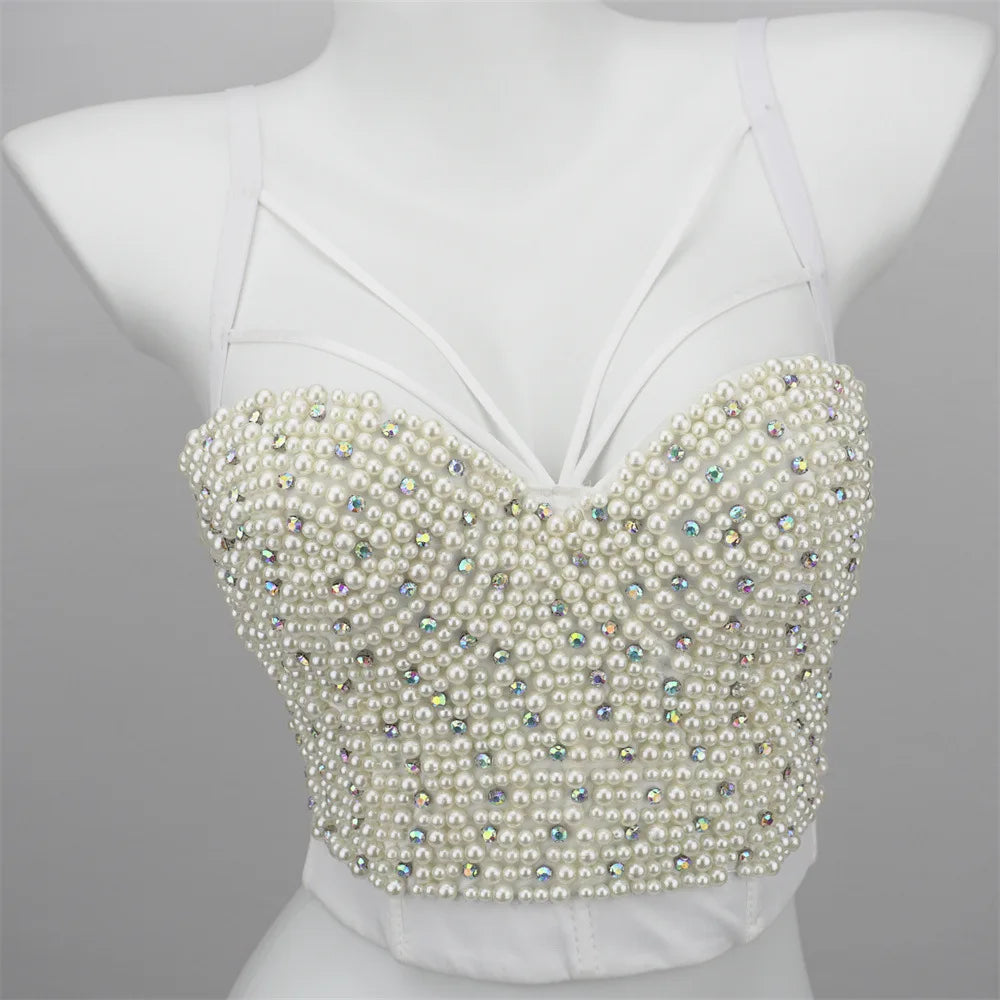 Pearl Rhinestone Y2K Corset Crop Top