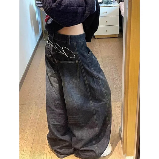 Women's Black Y2K Baggy Wide Leg Jeans