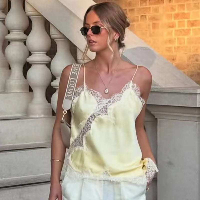 Y2K Asymmetrical Lace Backless Camisole Top