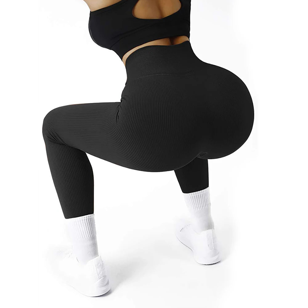 High Waisted Ribbed Seamless Yoga Leggings