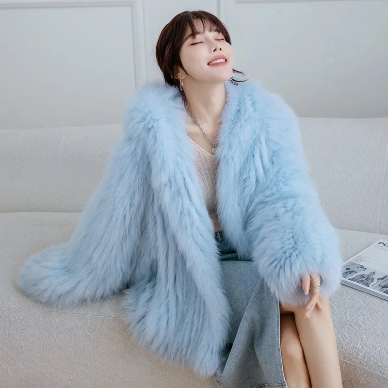 Women's Luxury Fox Fur Hooded Coat