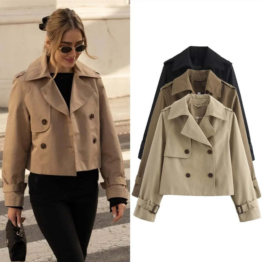 Vintage Cropped Double Breasted Trench Jacket