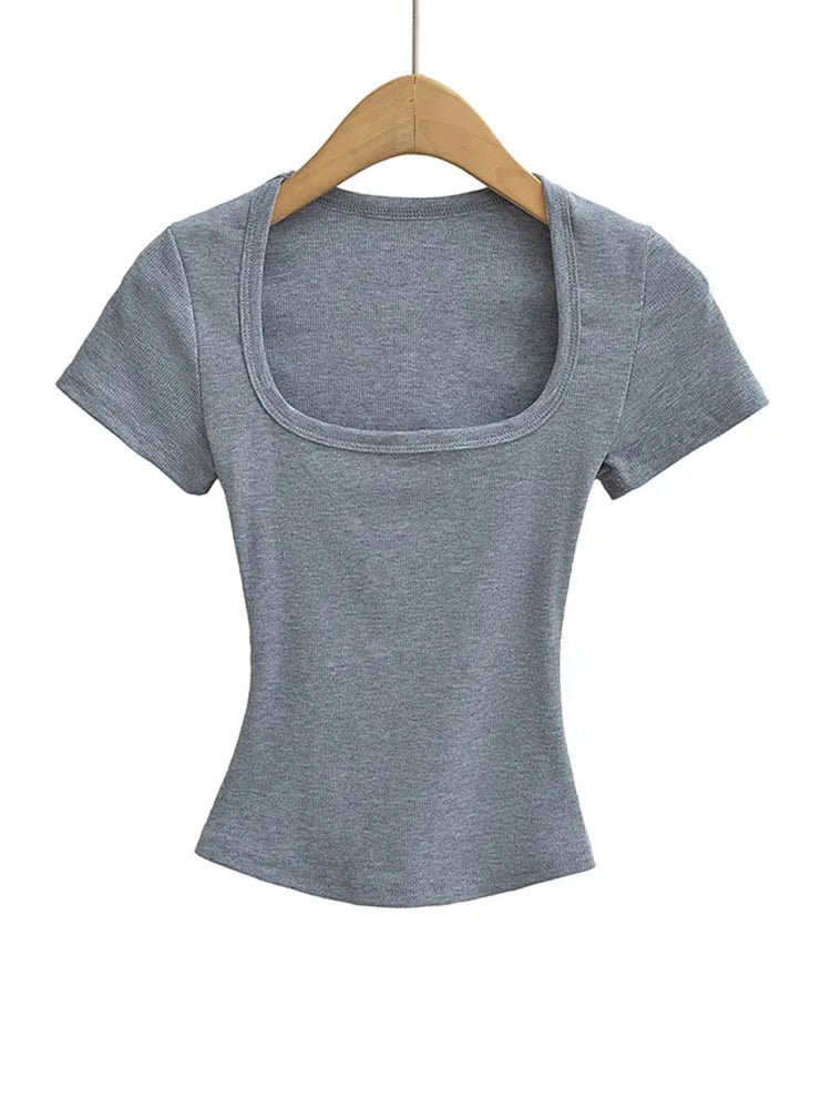 Women's Square Collar Slim Crop Top