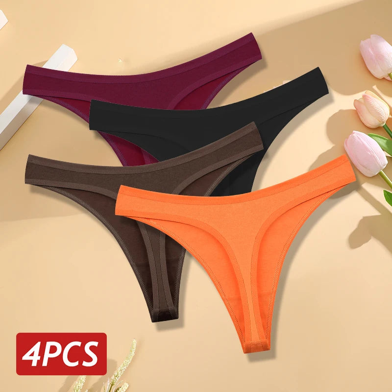 4PCS/Set Seamless Cotton Panties for Women Sexy Low Rise Thong G-String Panty Female V-Waist Breathable Underwear Soft Lingerie